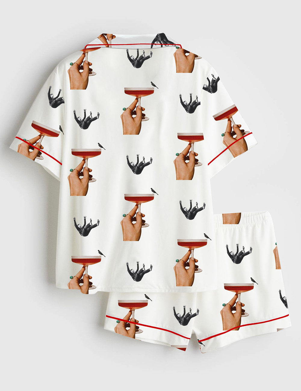 Alternative view of Women's Vintage Cocktail Surrealism Print Short Sleeve Satin Pajama Set