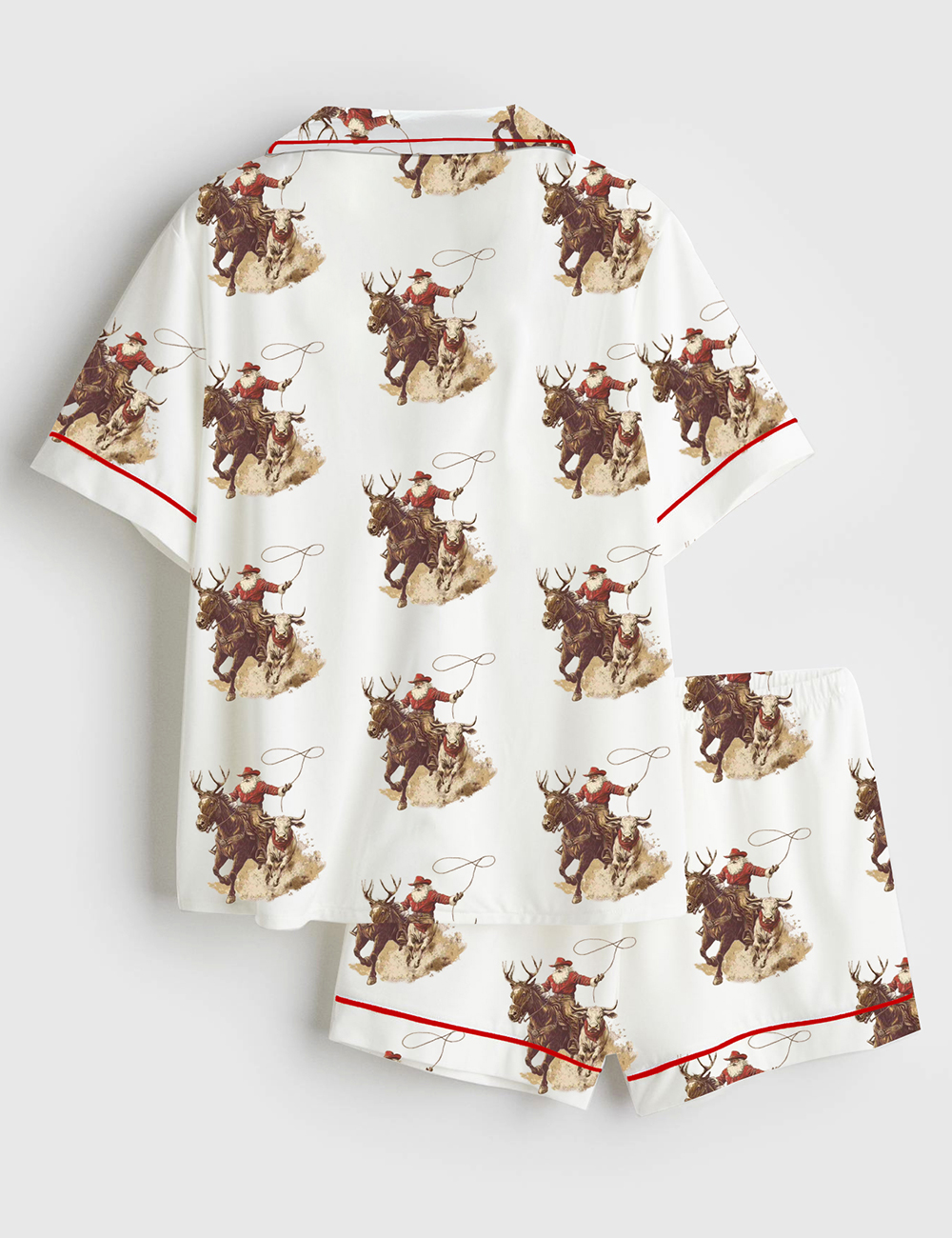 Alternative view of Women's Vintage Cowboy Santa Western Roping Christmas Short Sleeve Satin Pajama Set