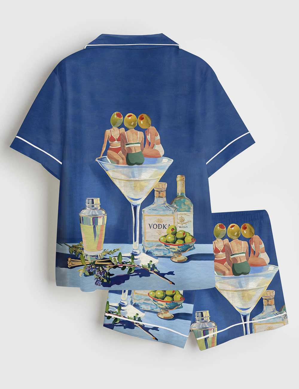 Alternative view of Women's Vintage Dirty Martini Bar Retro Cocktail Print Short Sleeve Satin Pajama Set
