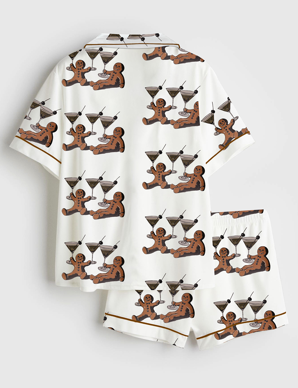Alternative view of Women's Vintage Gingerbread Men Dirty Martini Cocktail Christmas Short Sleeve Satin Pajama Set