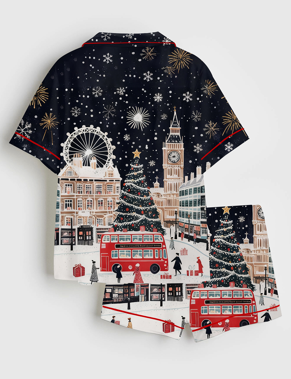 Alternative view of Women's Vintage London At Christmas London Holiday Travel Short Sleeve Satin Pajama Set