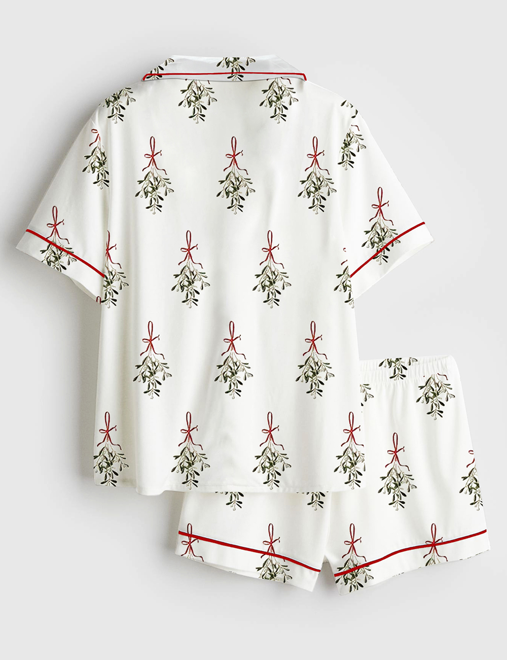 Alternative view of Women's Vintage Mistletoe Christmas Short Sleeve Satin Pajama Set
