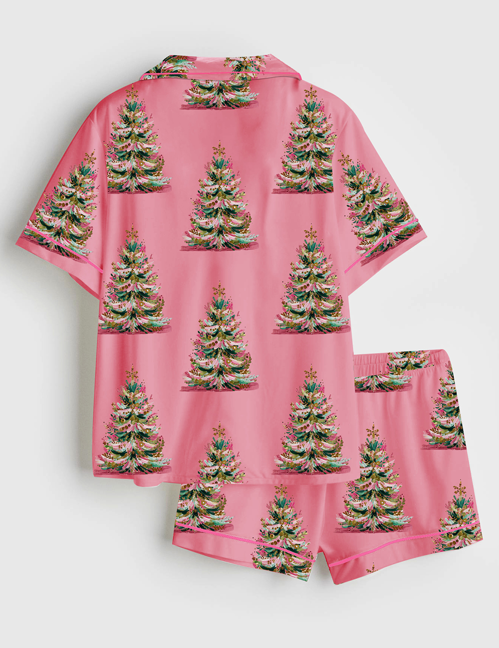 Alternative view of Women's Vintage Pink Christmas Tree Coquette Xmas Short Sleeve Satin Pajama Set