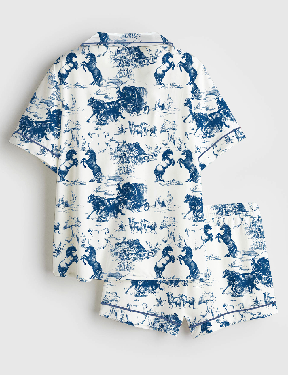 Alternative view of Women's Vintage Ranch Life American Wild West Horse Racing Western Cowboys Life Print Short Sleeve Satin Pajama Set