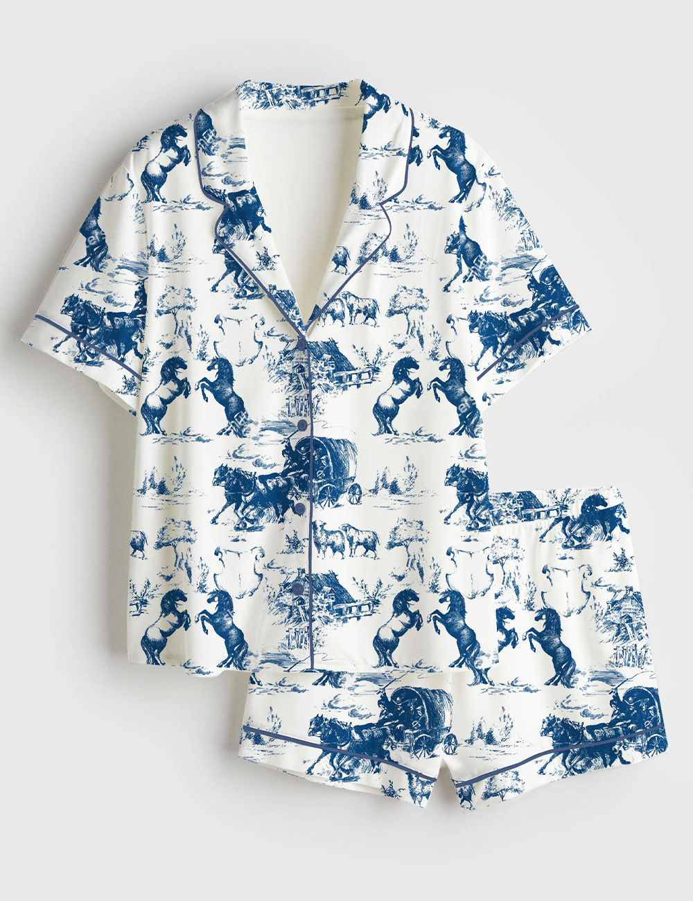 Women's Vintage Ranch Life American Wild West Horse Racing Western Cowboys Life Print Short Sleeve Satin Pajama Set