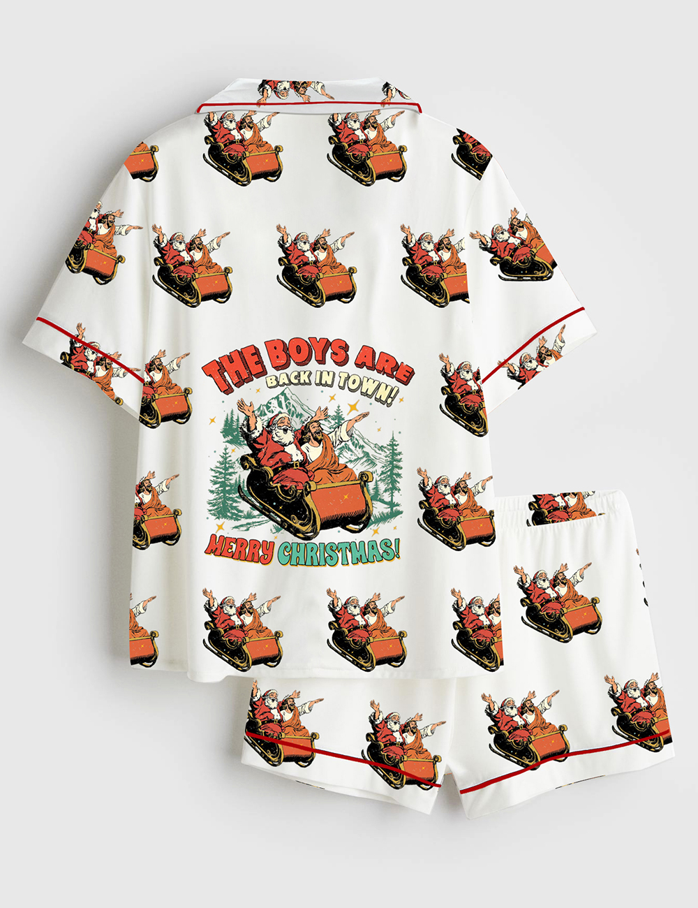 Alternative view of Women's Vintage Santa And Jesus Sleigh Ride Christmas Holiday Short Sleeve Satin Pajama Set