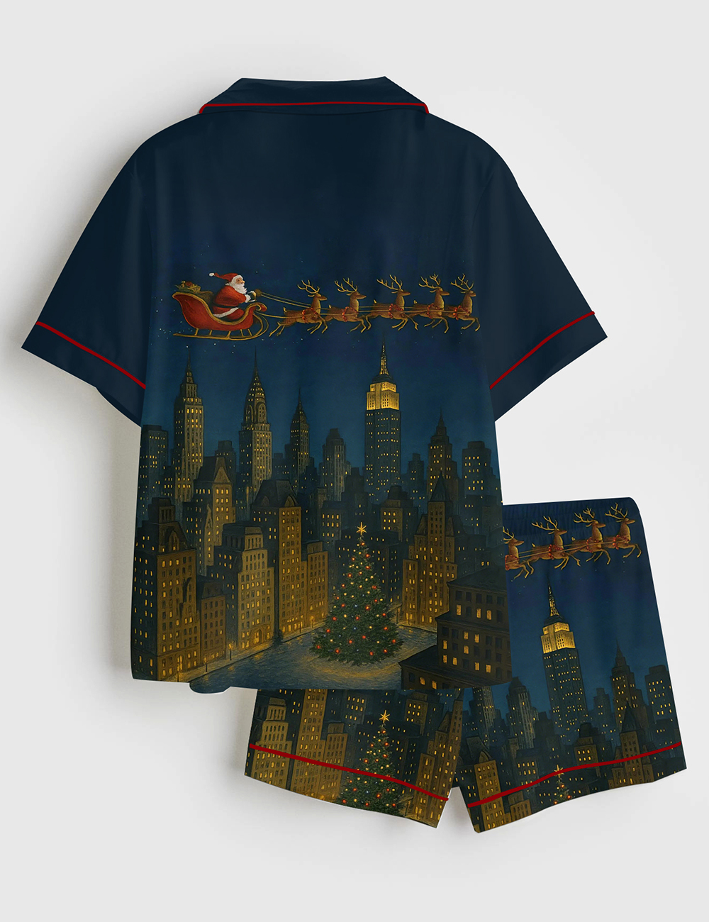 Alternative view of Women's Vintage Santa Sleigh Over New York City Christmas Night Short Sleeve Satin Pajama Set