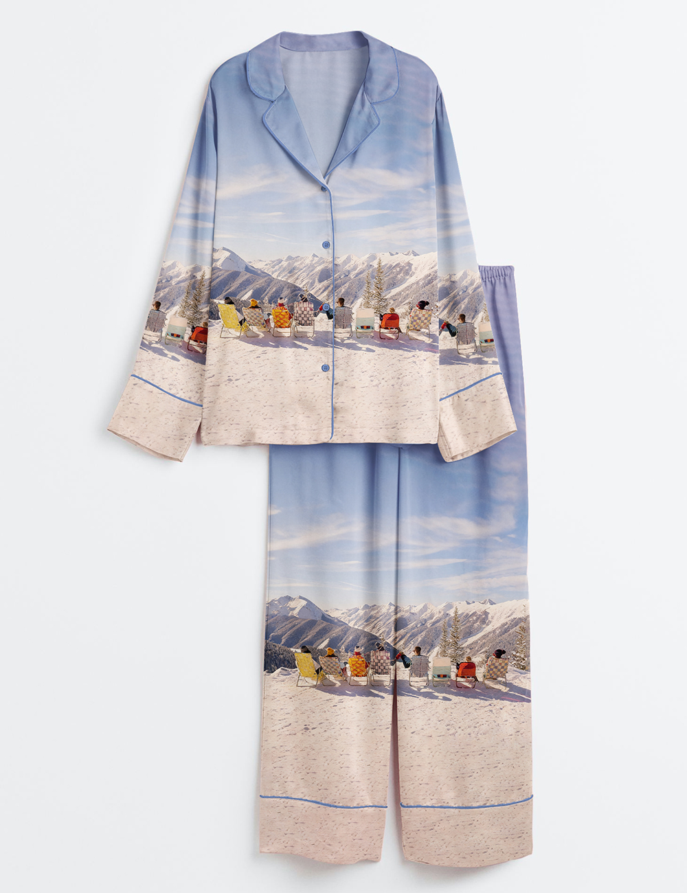 Women's Vintage Skiing Adventurous Outdoor Dining Spots Apres Ski Long Sleeve Satin Pajama Set