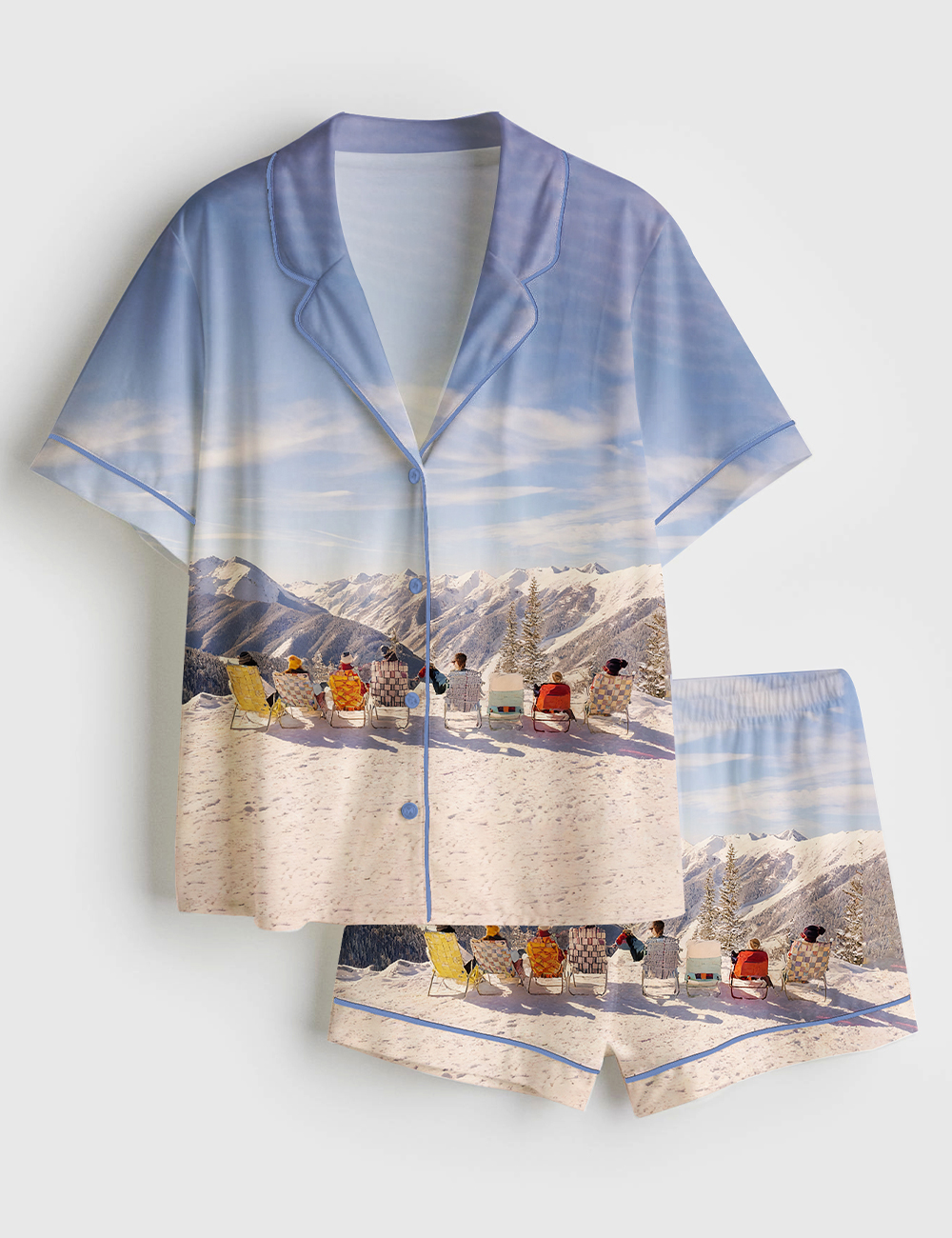 Women's Vintage Skiing Adventurous Outdoor Dining Spots Apres Ski Short Sleeve Satin Pajama Set