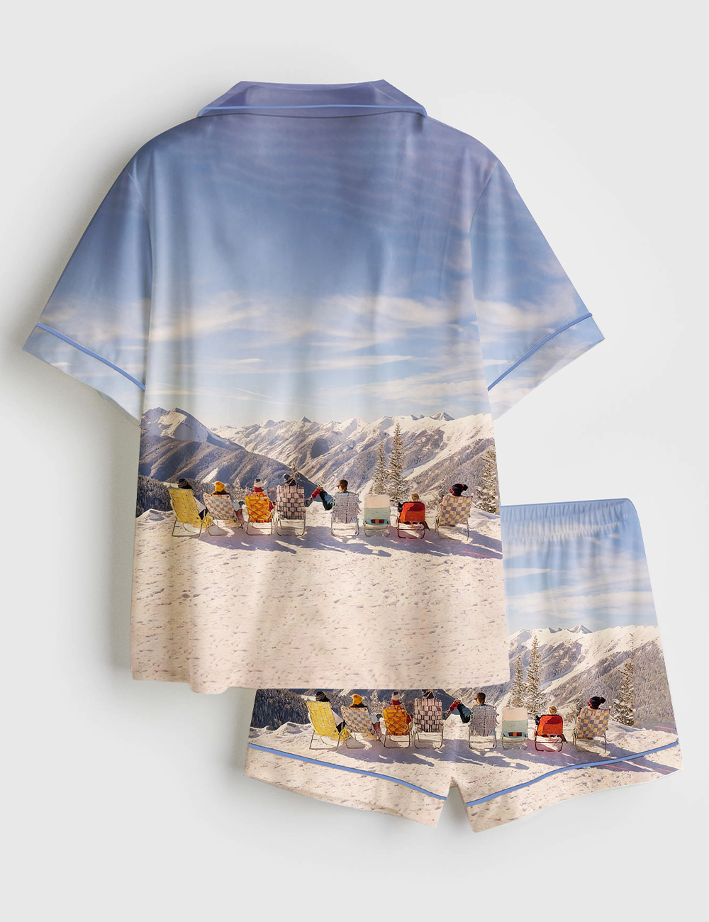 Alternative view of Women's Vintage Skiing Adventurous Outdoor Dining Spots Apres Ski Short Sleeve Satin Pajama Set