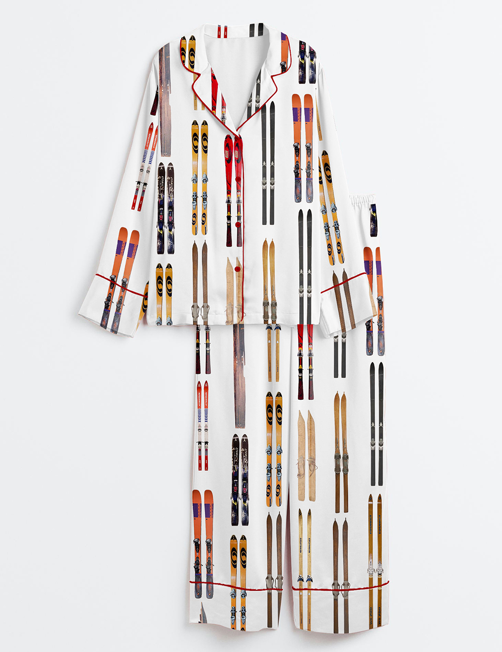 Women's Vintage Skiing History Long Sleeve Satin Pajama Set