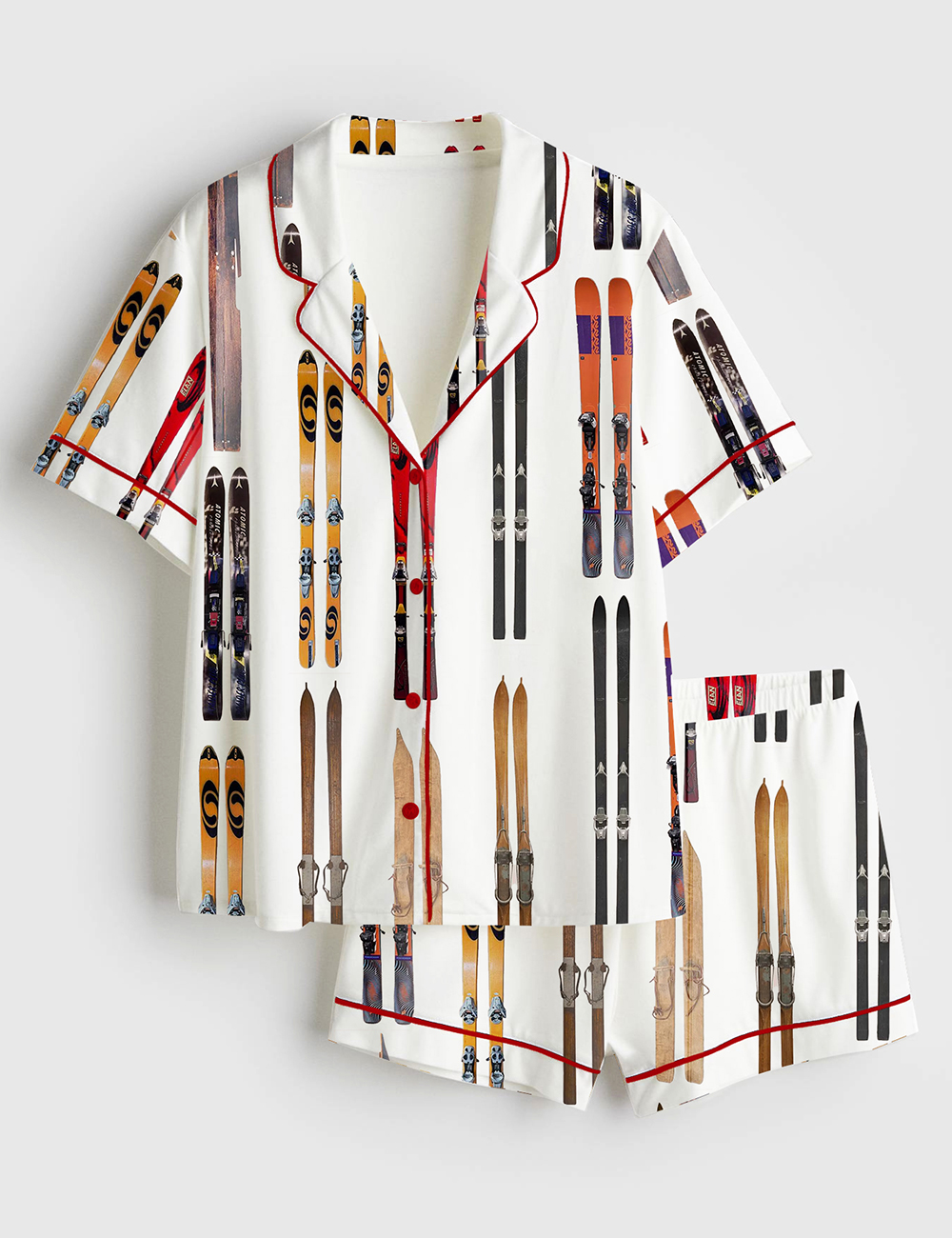 Women's Vintage Skiing History Short Sleeve Satin Pajama Set