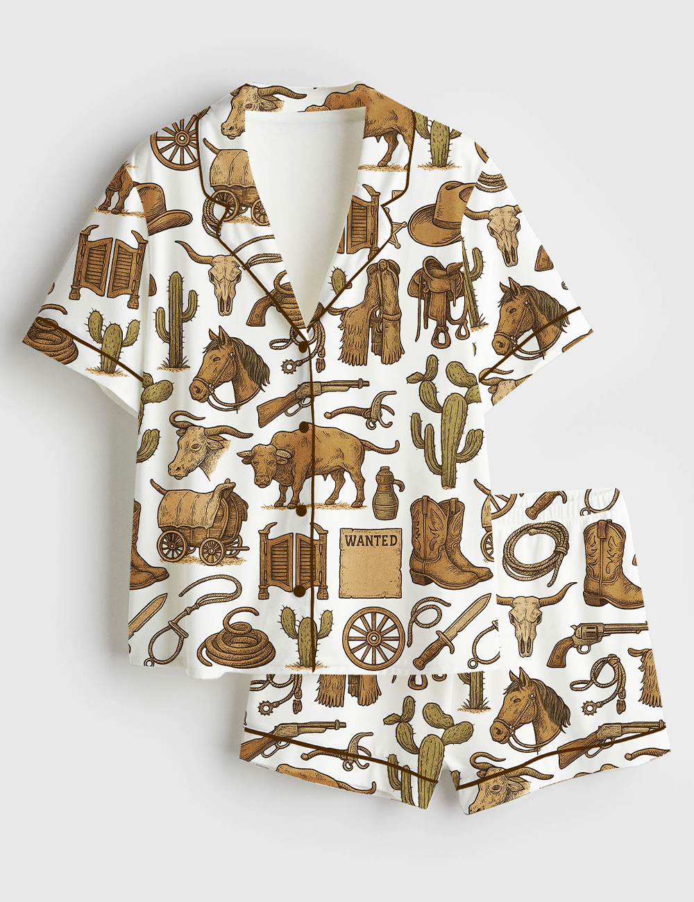 Women's Vintage Western Cowboy Short Sleeve Satin Pajama Set