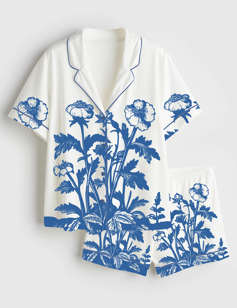 Women's Vintage Wildflowers 90s Retro Flowers Art Print Short Sleeve Satin Pajama Set