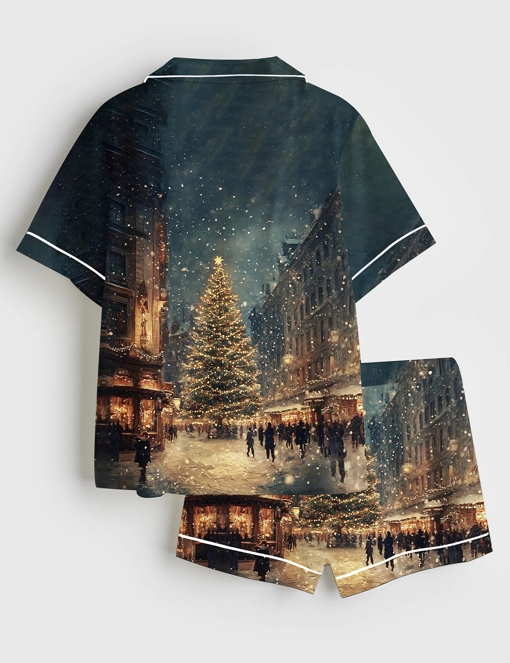 Alternative view of Women's Vintage Winter Snow Rustic Christmas Village Landscape Short Sleeve Satin Pajama Set