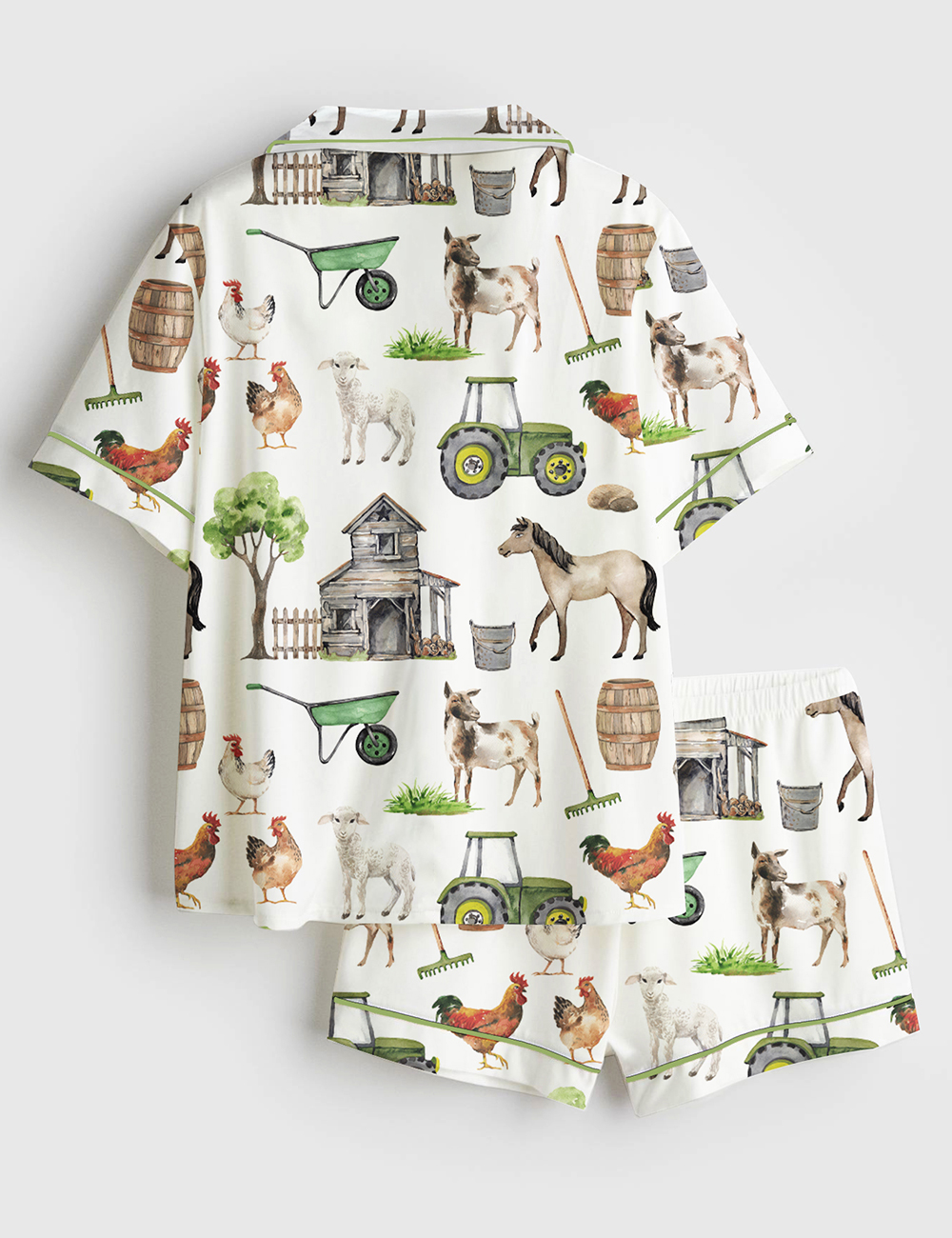 Alternative view of Women's Watercolor Allover Goat Farm Short Sleeve Satin Pajama Set