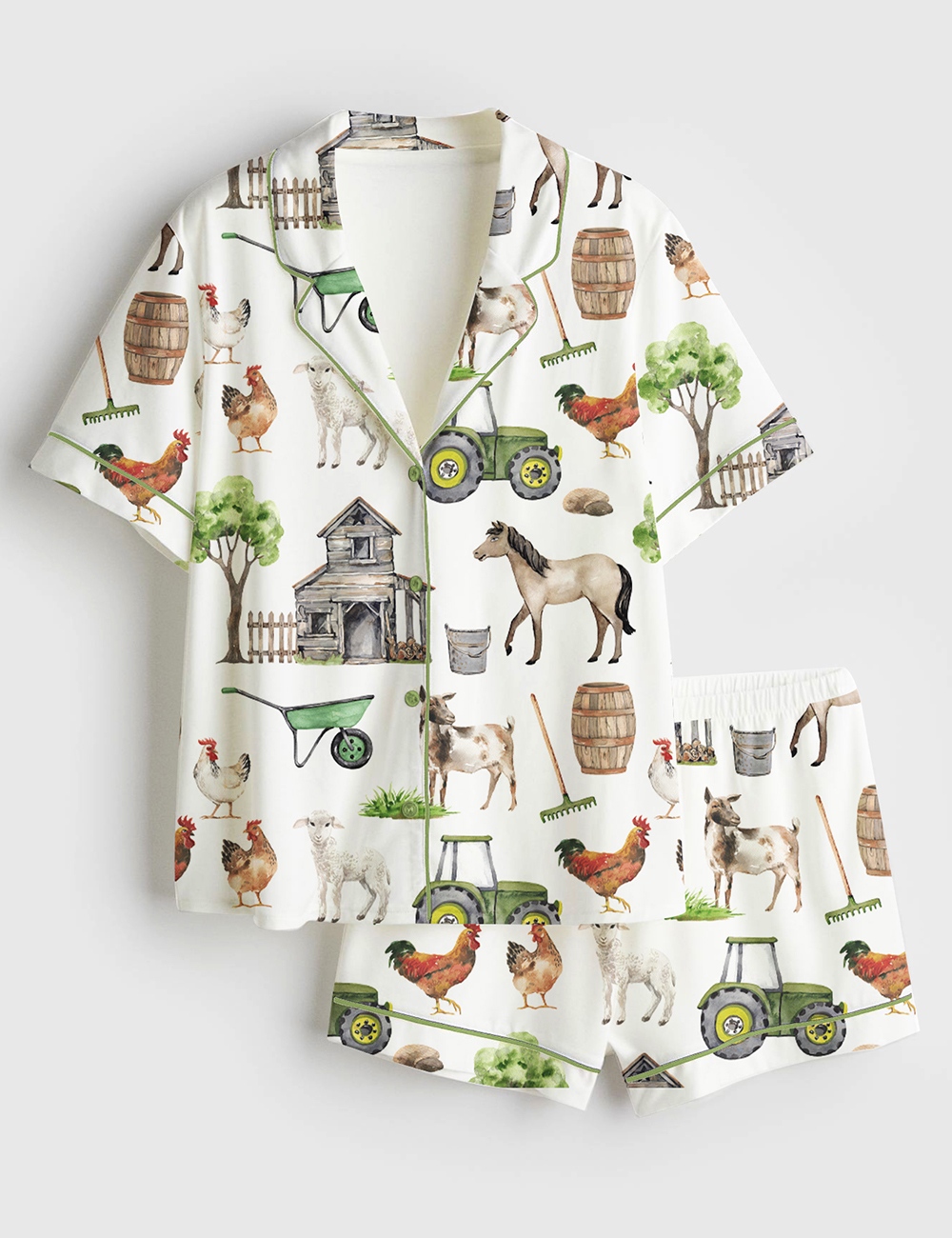 Women's Watercolor Allover Goat Farm Short Sleeve Satin Pajama Set