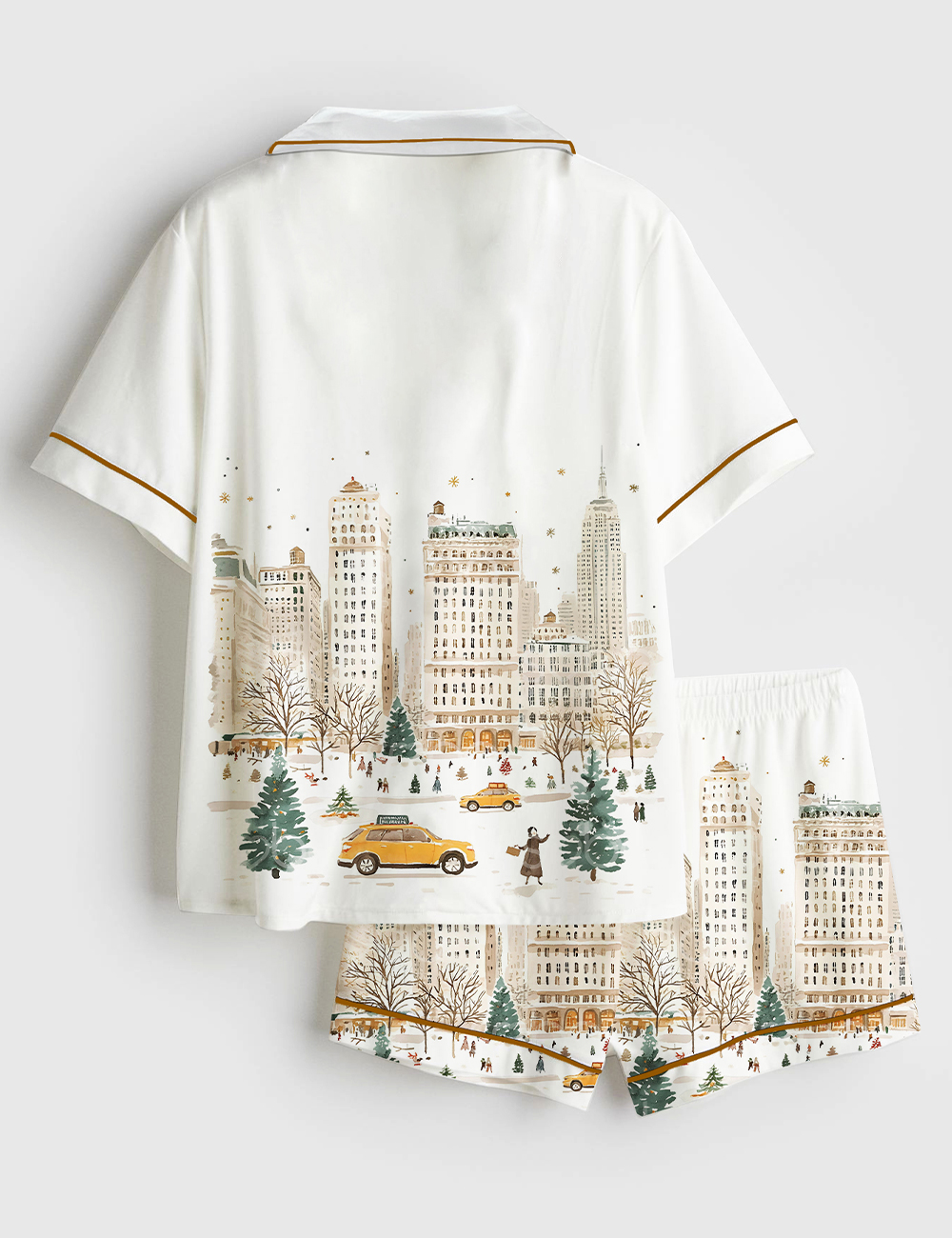 Alternative view of Women's Watercolor Christmas In New York Winter Snowy New York Travel Short Sleeve Satin Pajama Set