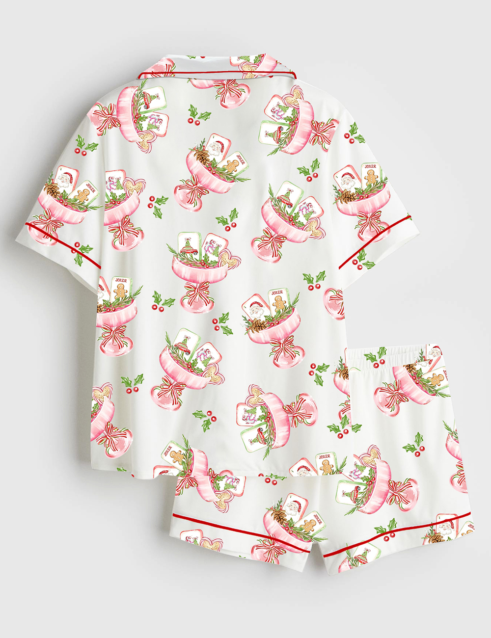 Alternative view of Women's Watercolor Christmas Mahjong Cocktail Chinese Mahjong Party Short Sleeve Satin Pajama Set