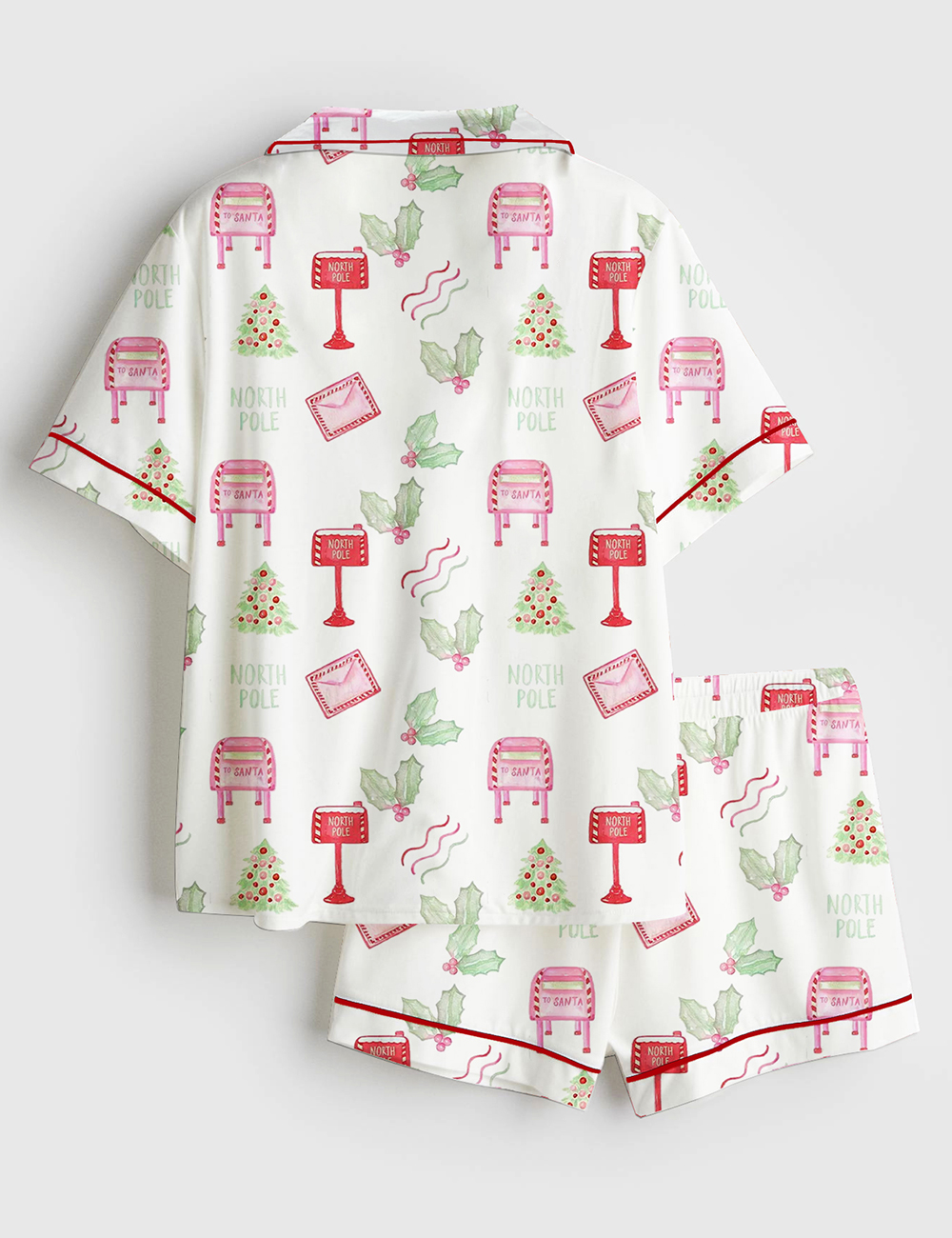 Alternative view of Women's Watercolor Christmas Santa Letters Poste Preppy Letterbox Short Sleeve Satin Pajama Set