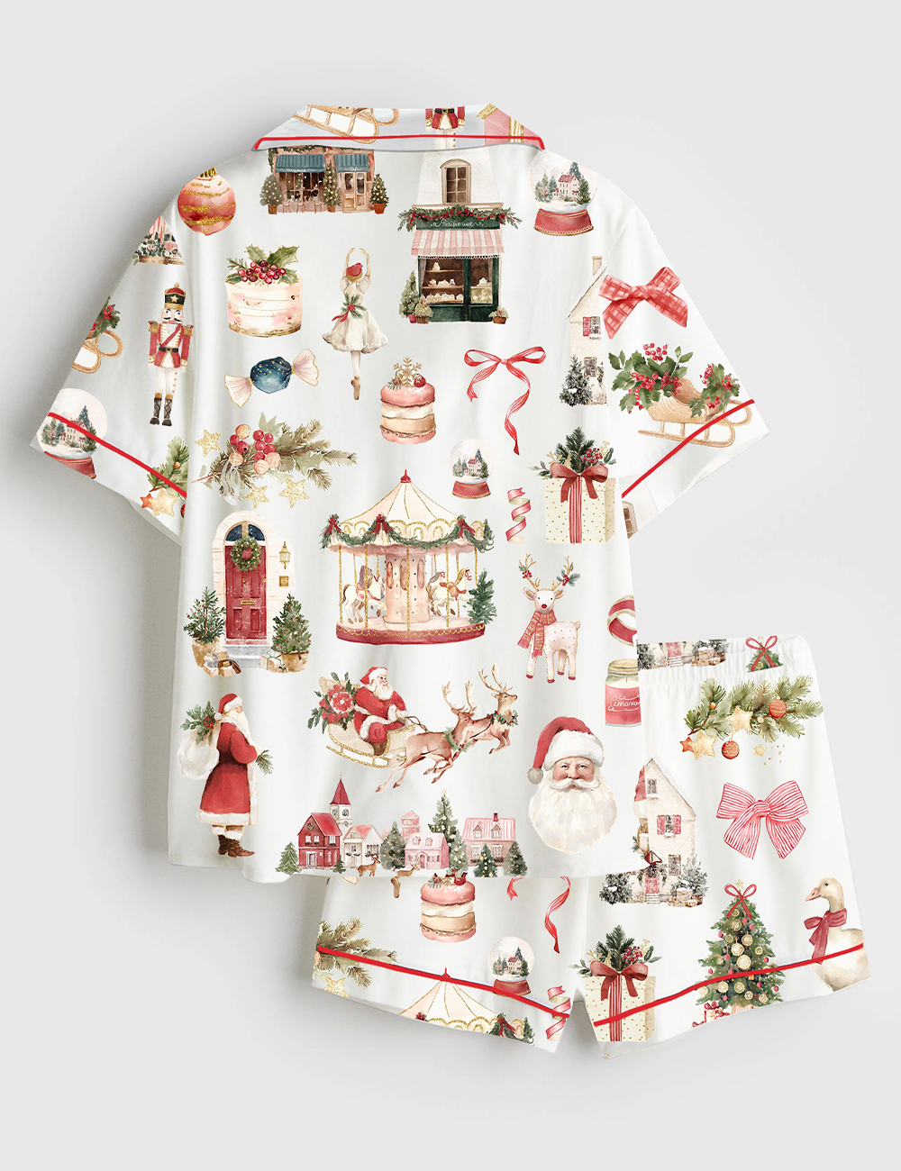 Alternative view of Women's Watercolor Classic Christmas Preppy Christmas Santa Short Sleeve Satin Pajama Set