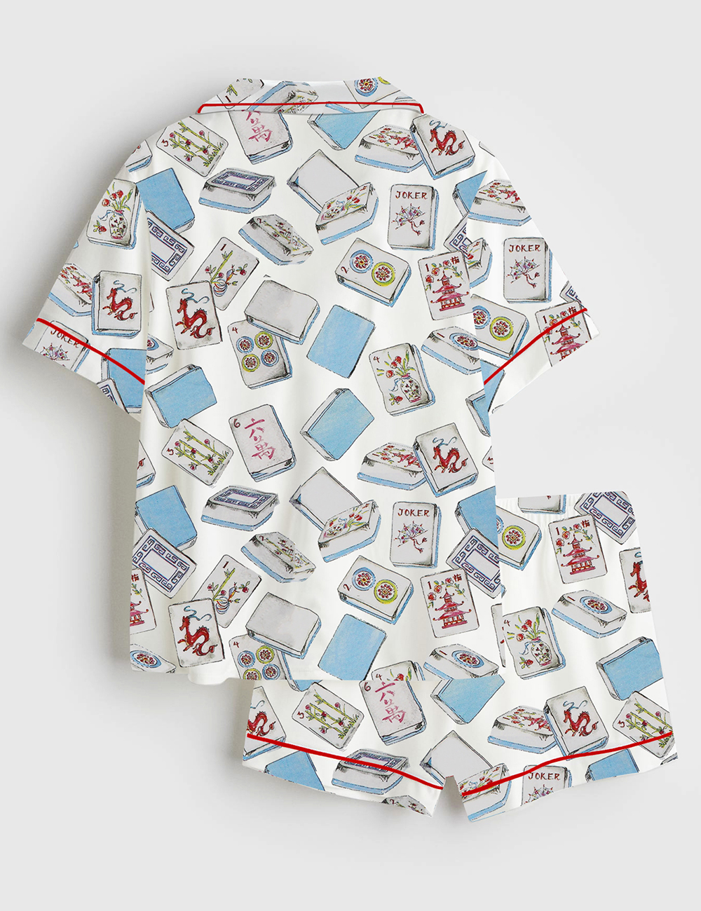 Alternative view of Women's Watercolor Cocktail Mahjong Chinoiserie Mahjong Party Short Sleeve Satin Pajama Set