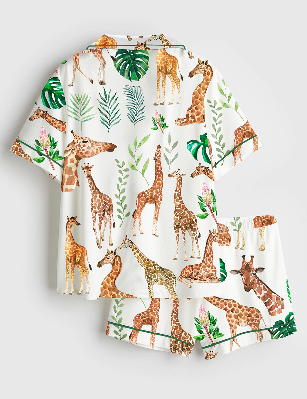 Alternative view of Women's Watercolor Giraffe Animal Safari Nursery Tropical Leaves Short Sleeve Satin Pajama Set