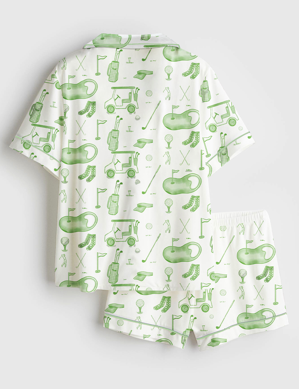 Alternative view of Women's Watercolor Green Golf Toile Print Short Sleeve Satin Pajama Set