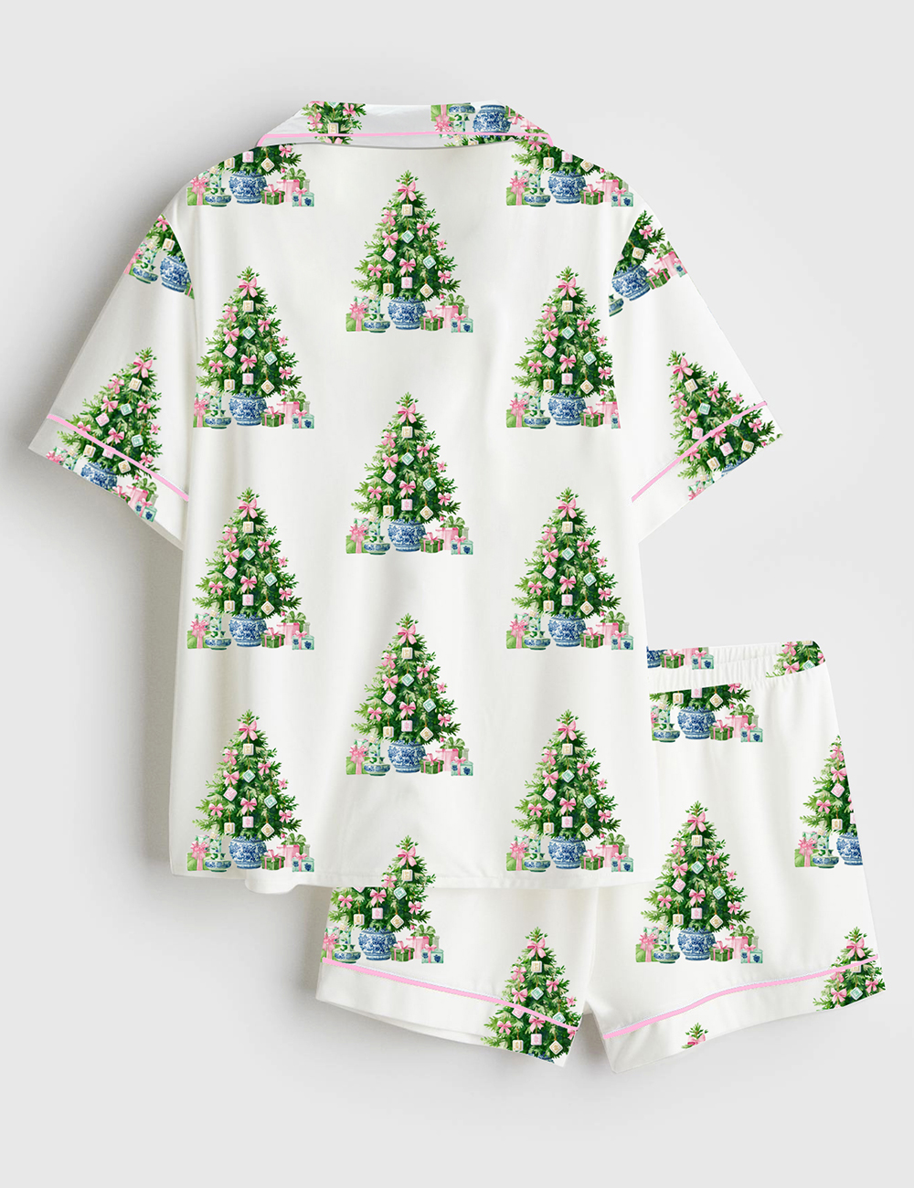 Alternative view of Women's Watercolor Mahjong Merry Mahjong Christmas Chinoiserie Art Short Sleeve Satin Pajama Set