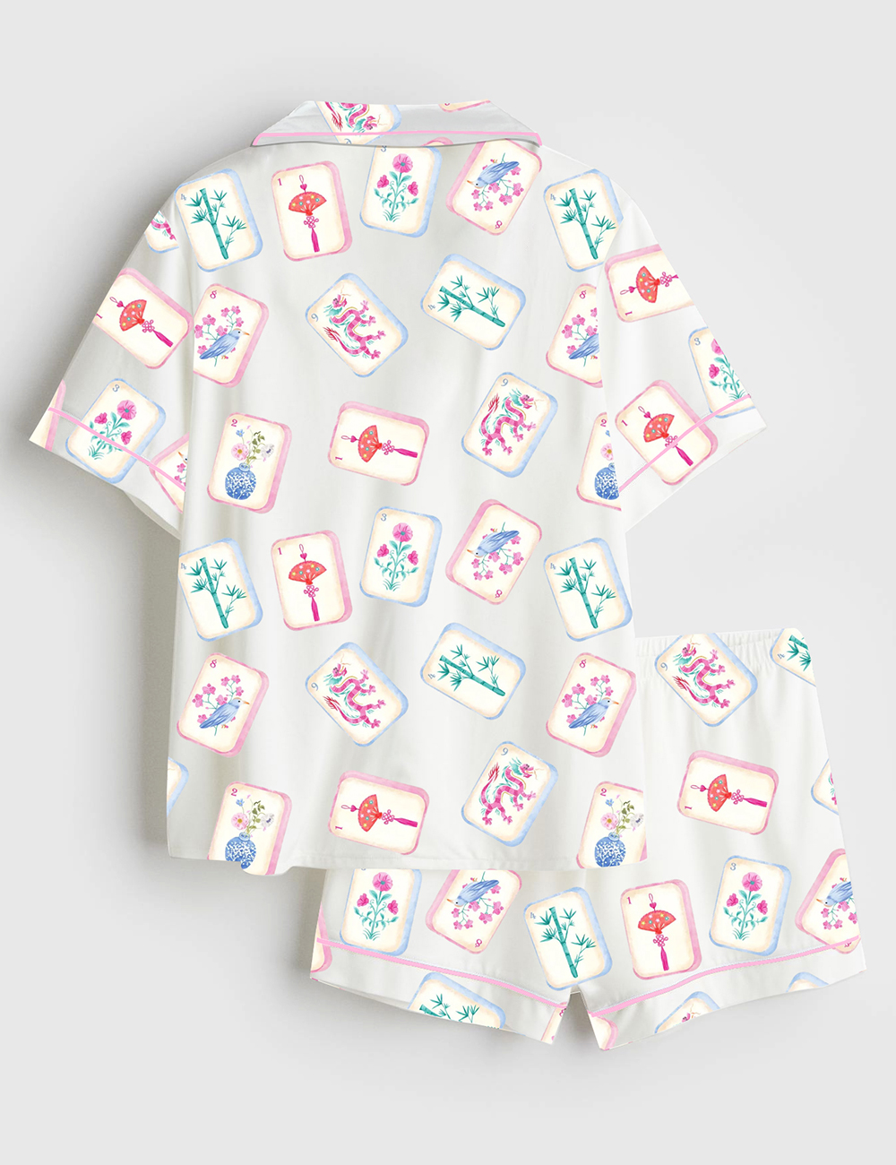 Alternative view of Women's Watercolor Mahjong Party Short Sleeve Satin Pajama Set