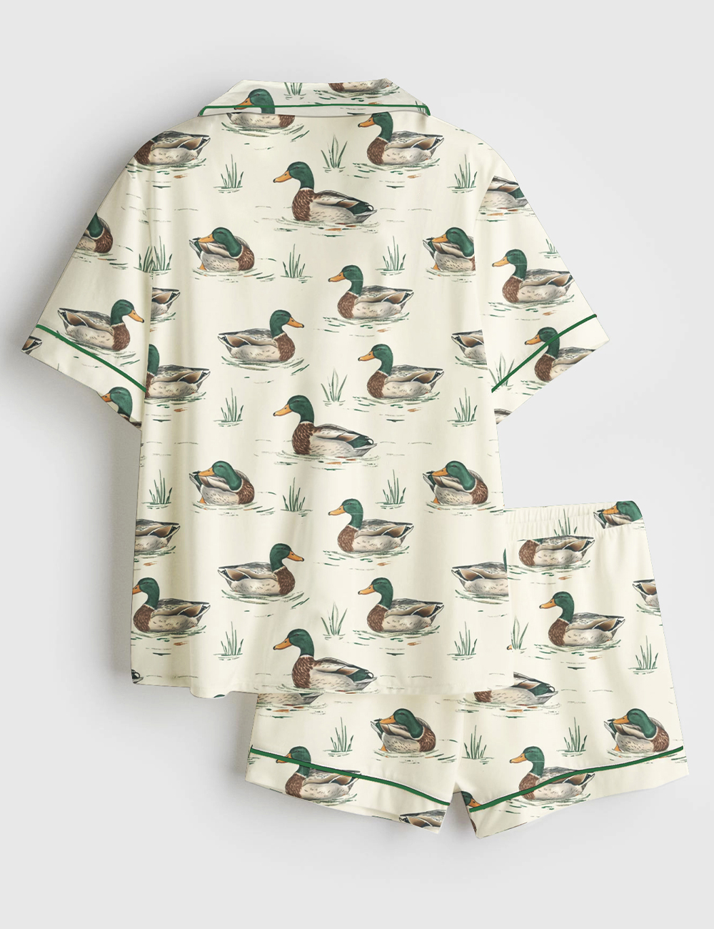 Alternative view of Women's Watercolor Mallard Duck Duck Hunting Short Sleeve Satin Pajama Set