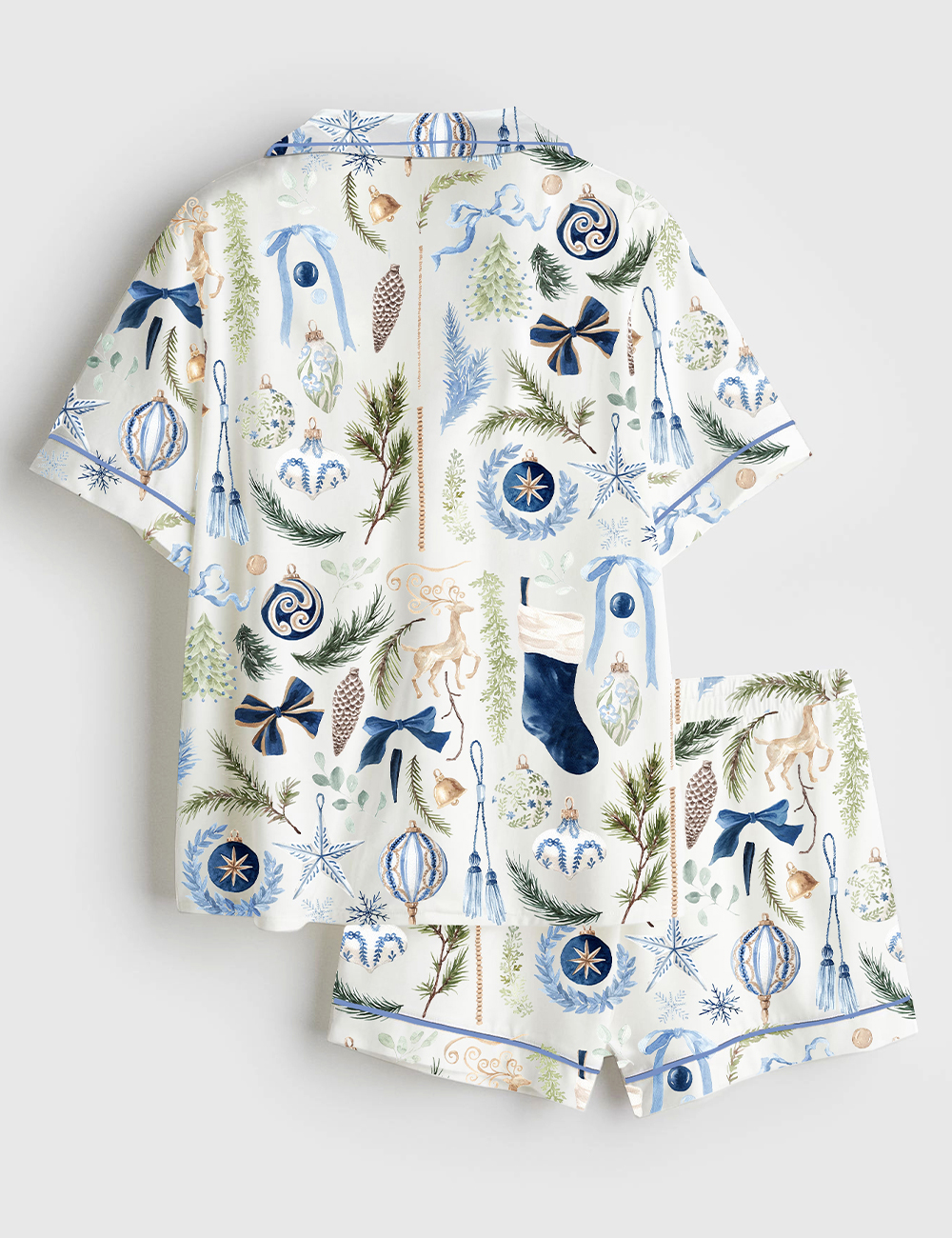 Alternative view of Women's Watercolor Navy Christmas Navy Gold Royal Blue Christmas Short Sleeve Satin Pajama Set