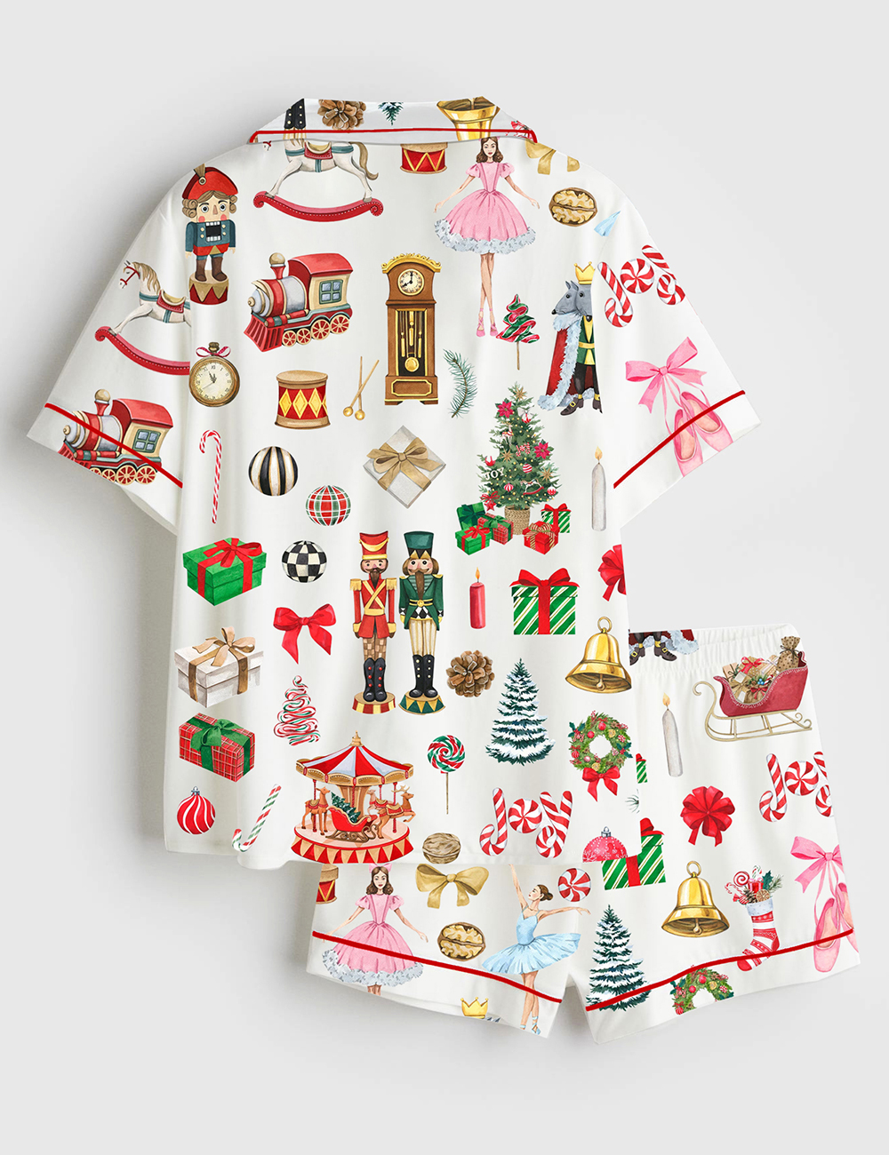 Alternative view of Women's Watercolor Nutcracker Christmas Ballet Mouse King Short Sleeve Satin Pajama Set