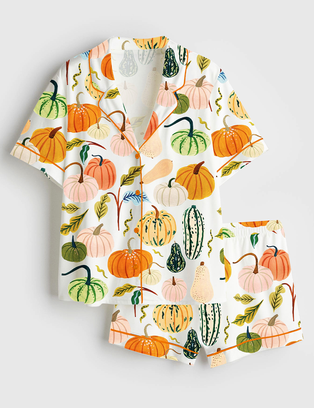 Women's Watercolor Pumpkins Fall Season Fall Leaves Girl Pumpkin Spice Autumn Pumpkin Halloween Short Sleeve Satin Pajama Set