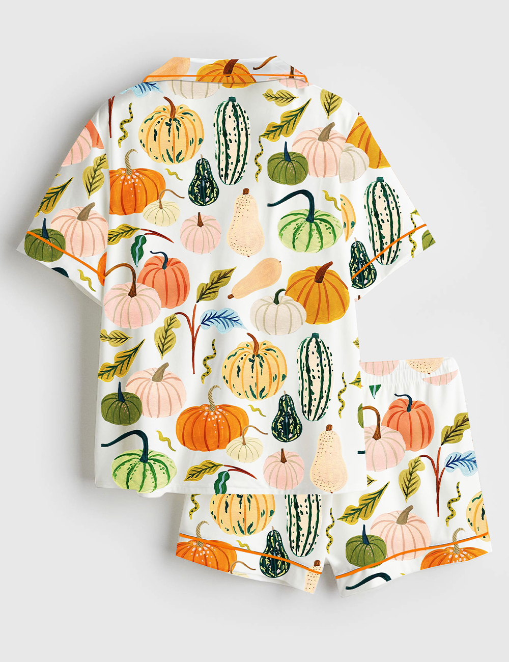 Alternative view of Women's Watercolor Pumpkins Fall Season Fall Leaves Girl Pumpkin Spice Autumn Pumpkin Halloween Short Sleeve Satin Pajama Set