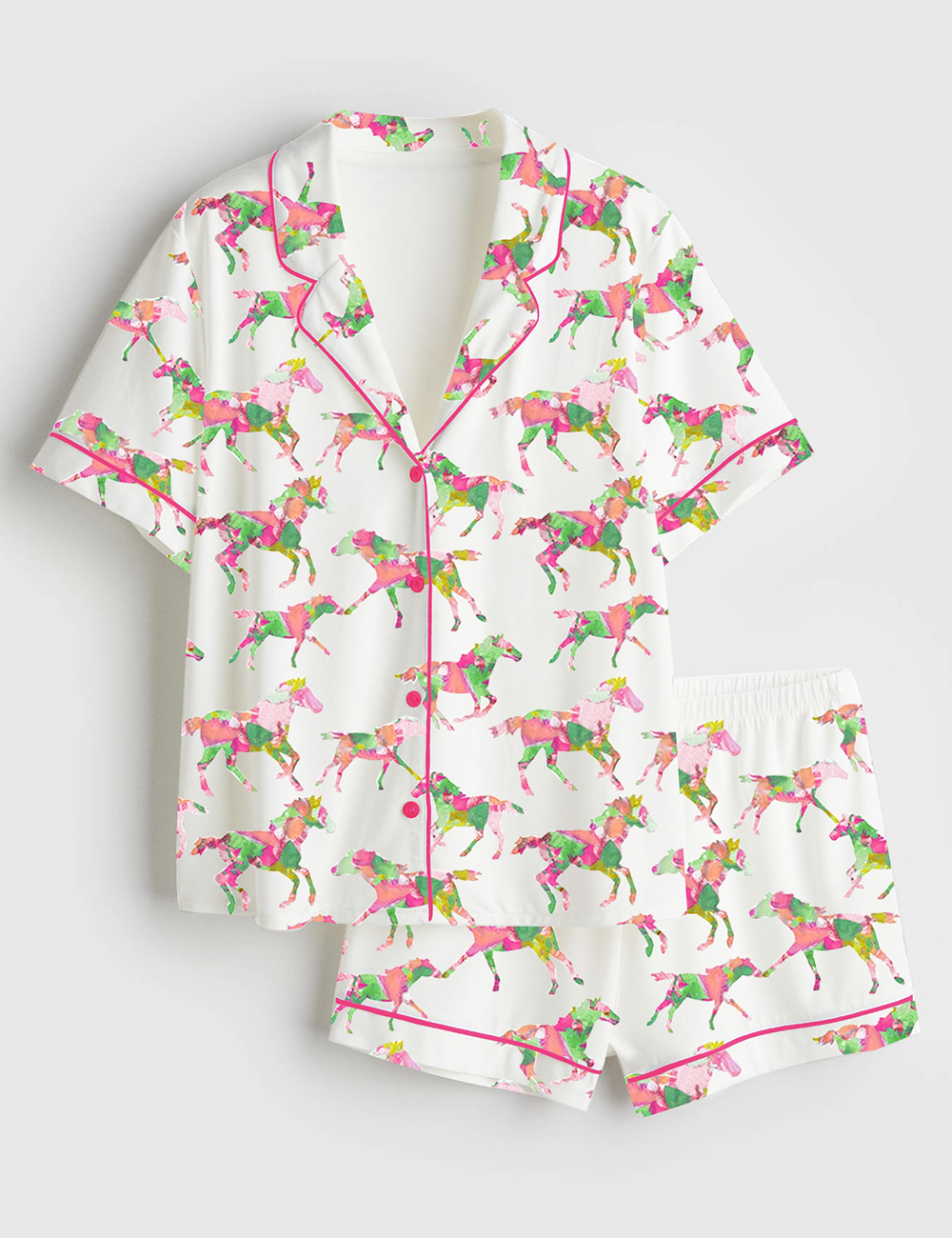 Women's Watercolor Rose Derby Day Western Short Sleeve Satin Pajama Set