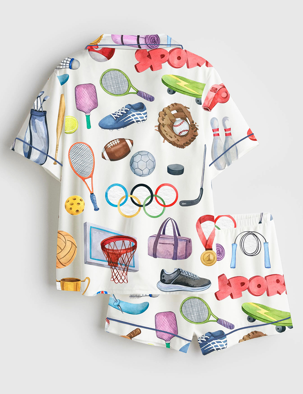 Alternative view of Women's Watercolor Sports Basketball Football Golf Short Sleeve Satin Pajama Set