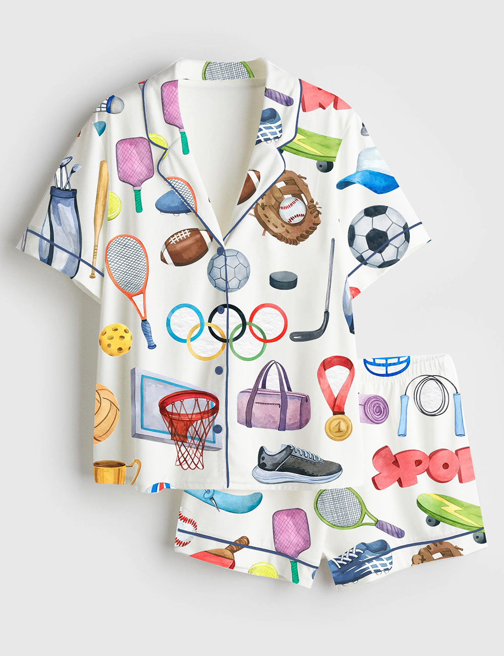 Women's Watercolor Sports Basketball Football Golf Short Sleeve Satin Pajama Set