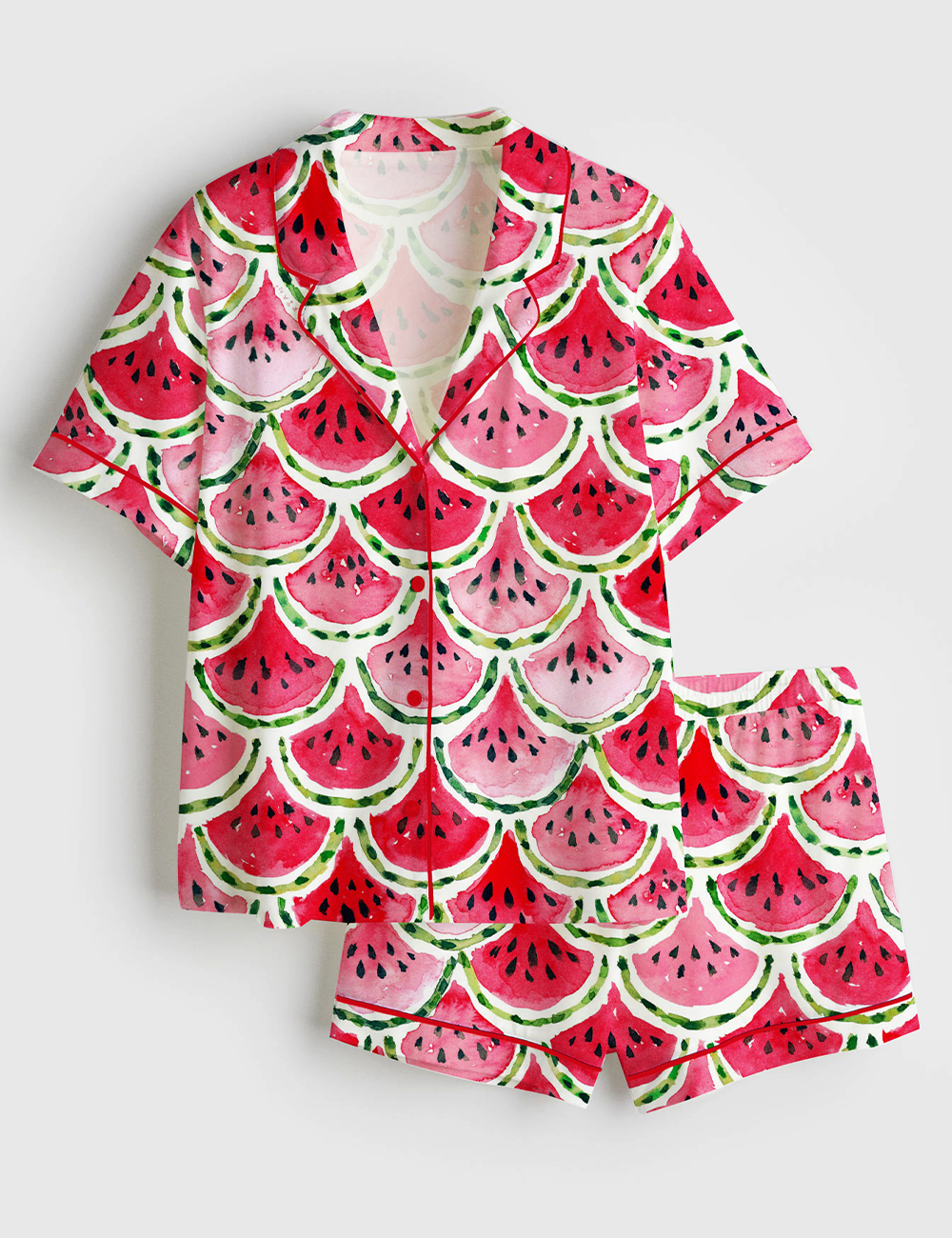 Women's Watermelon Mermaid Short Sleeve Satin Pajama Set
