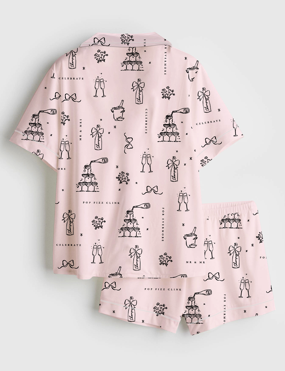 Alternative view of Women's Wedding Bridal And Champagne Short Sleeve Satin Pajama Set