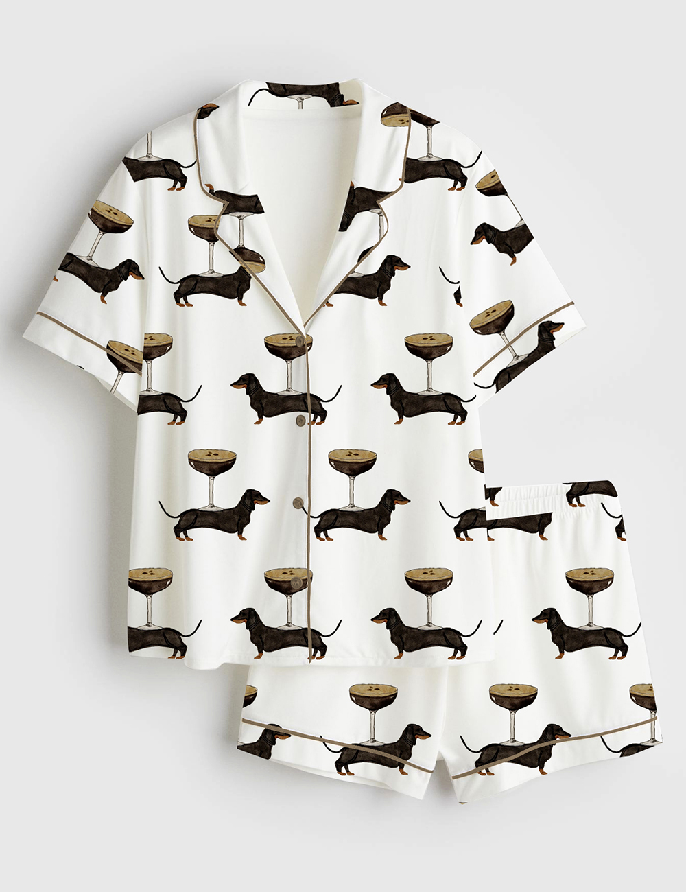 Women's Weenies And Espresso Martinis Bachelorette Daschund Weiner Dog Weekend Hen Party Short Sleeve Satin Pajama Set
