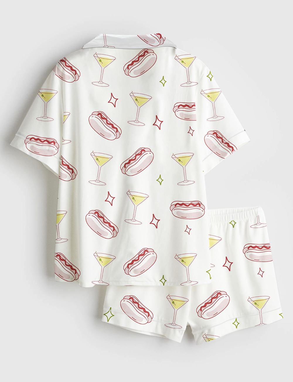 Alternative view of Women's Weenies And Tinis Bachelorette Hot Dogs And Martinis Print Short Sleeve Satin Pajama Set