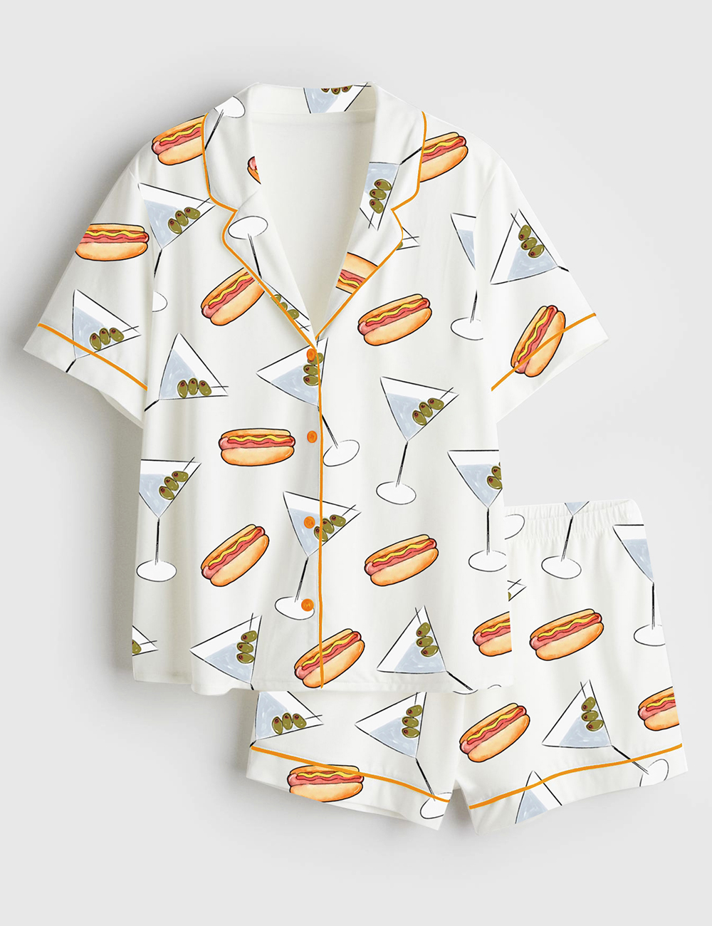 Women's Weenies And Tinis Hot Dogs Martinis Bachelorette Weekend Short Sleeve Satin Pajama Set