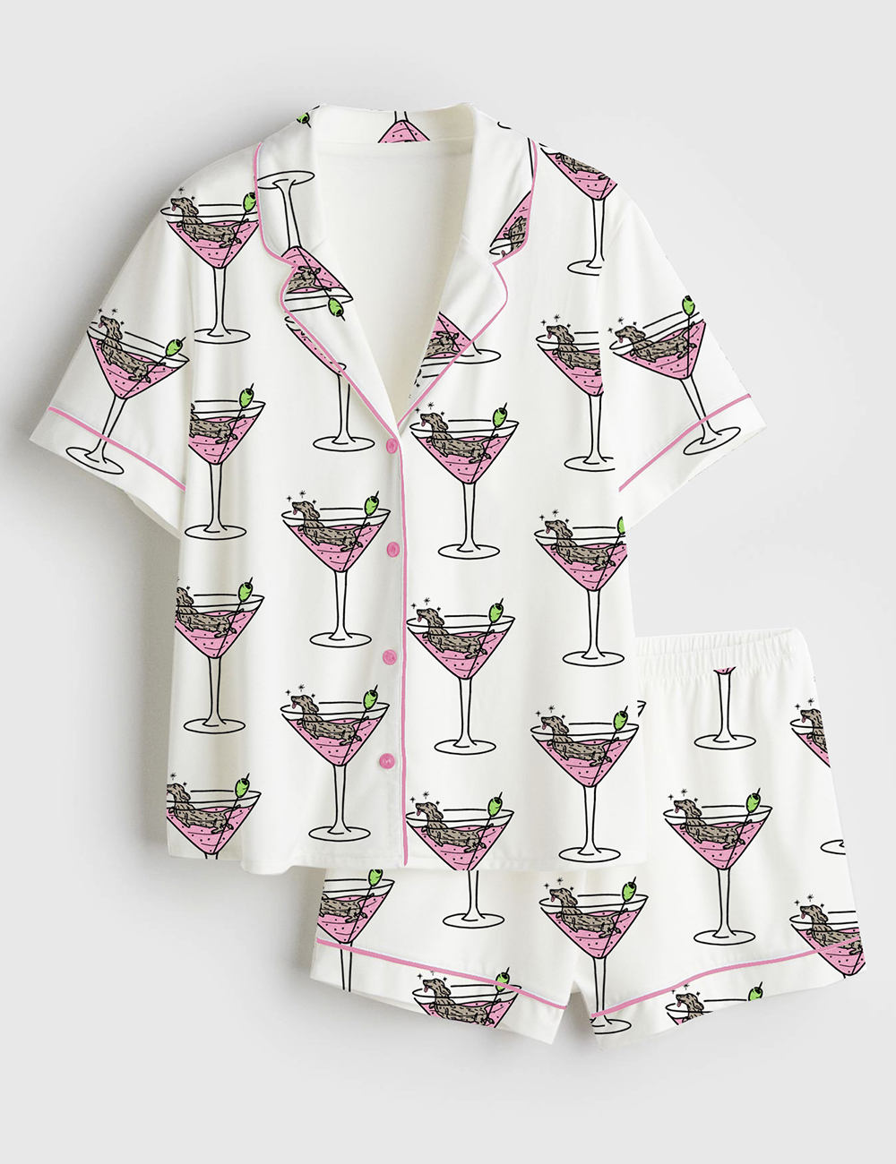 Women's Weenies Martinis Dachshund Short Sleeve Satin Pajama Set
