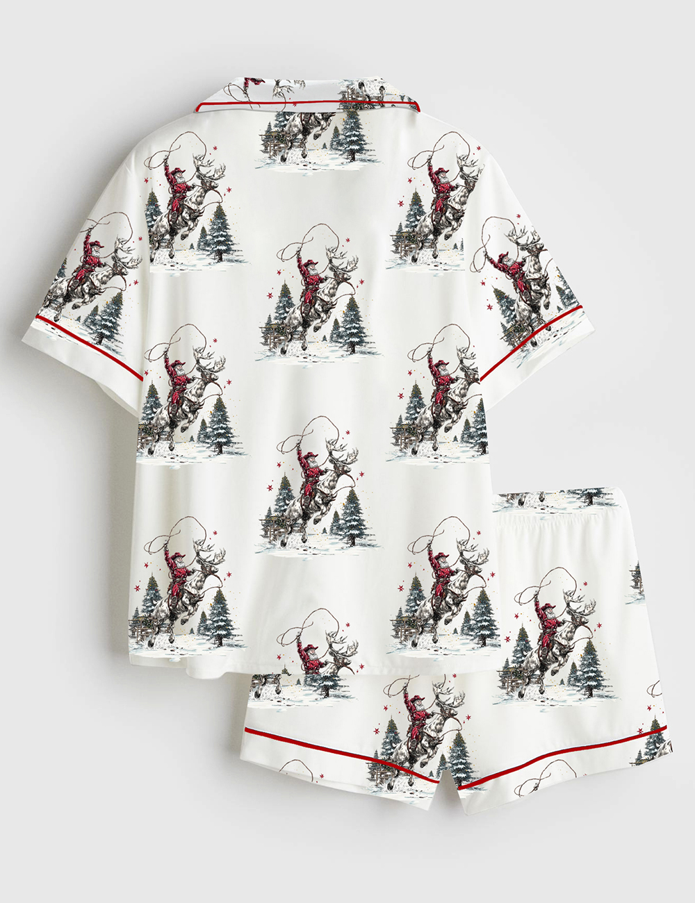 Alternative view of Women's Western Christmas North Pole Rodeo Cowboy Santa Claus Short Sleeve Satin Pajama Set
