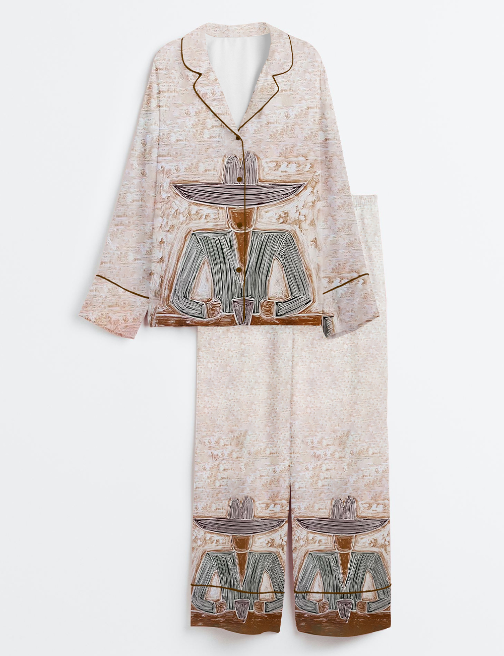 Alternative view of Women's Western Cowboy Abstract Man And Woman Art Modern Abstract Couple Portrait Art Long Sleeve Satin Pajama Set