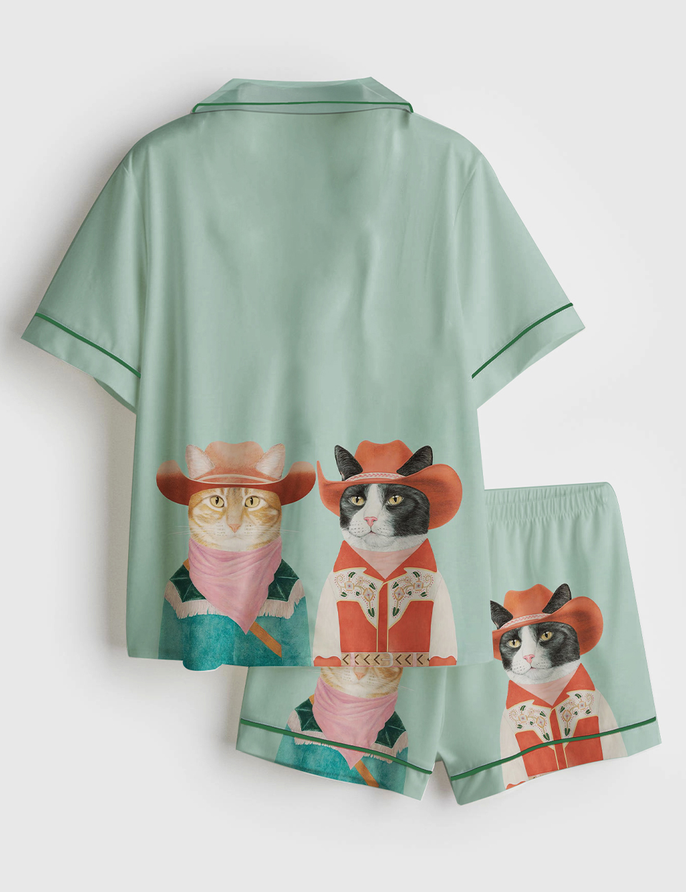 Alternative view of Women's Western Cowboy Cats Cat Couple Short Sleeve Satin Pajama Set