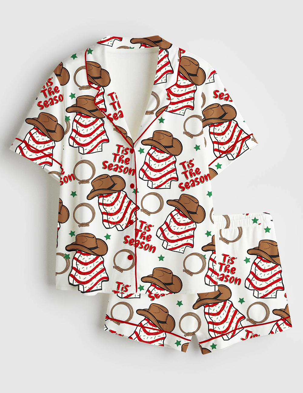 Women's Western Cowboy Christmas Cake Short Sleeve Satin Pajama Set