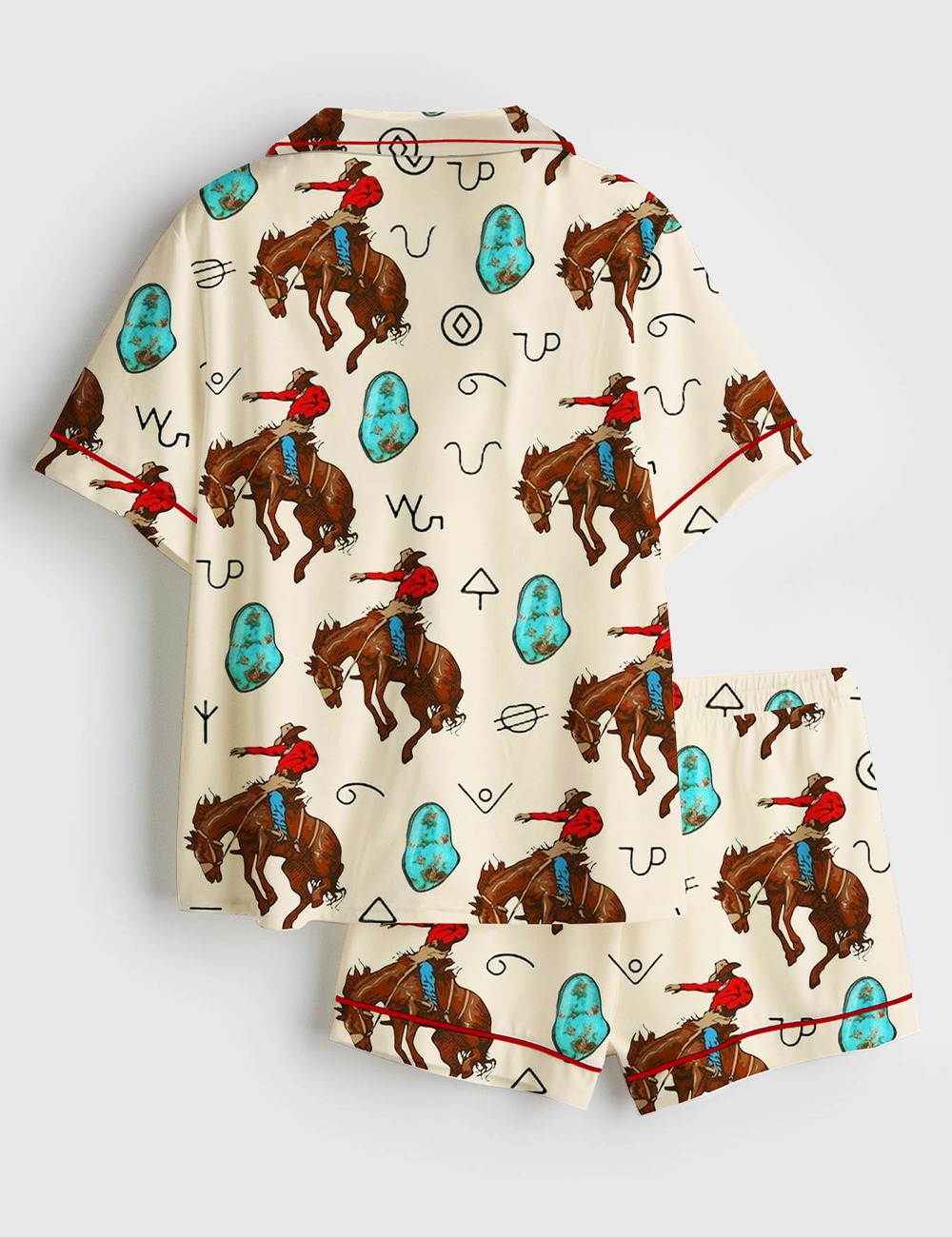 Alternative view of Women's Western Cowboy Cowgirl Horse Riding Short Sleeve Satin Pajama Set