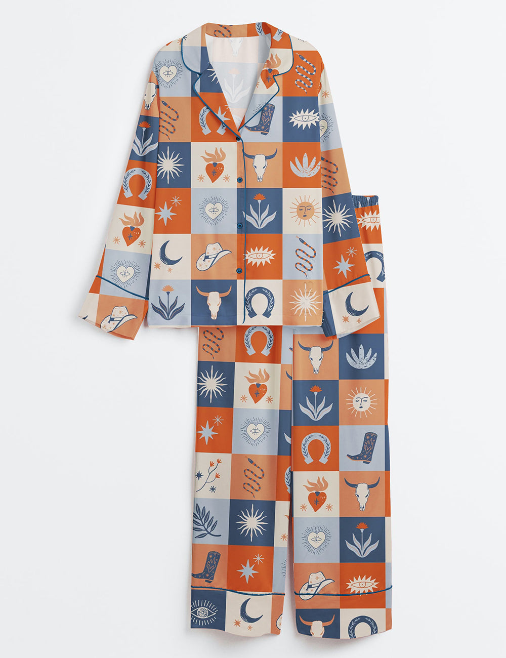 Women's Western Cowboy Long Sleeve Satin Pajama Set